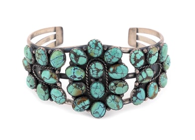 SPIDERWEB TURQUOISE AND STERLING SILVER CLUSTER BRACELET BY C. SPENCER Mid-20th Century