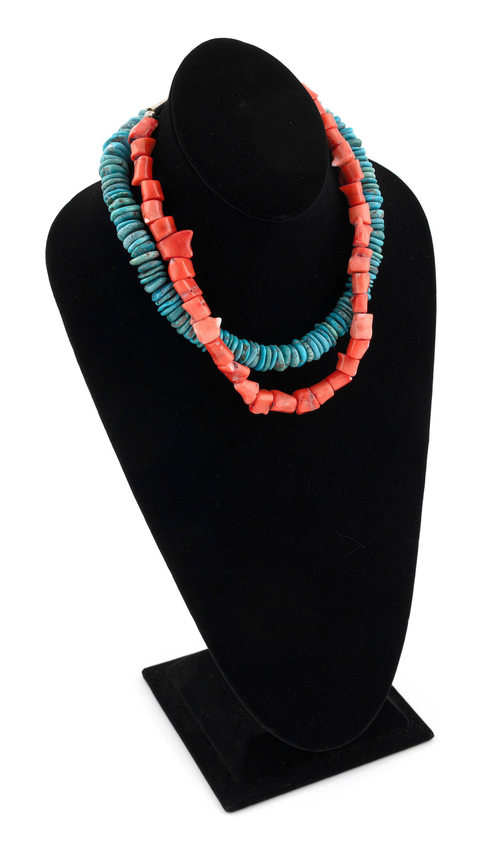 TWO NAVAJO TURQUOISE AND CORAL NECKLACES Mid- to Late 20th Century Approx. 115 and 72 grams (1 of 4)