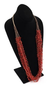 RARE NAVAJO TEN-STRAND RED CORAL AND SHELL NECKLACE Early 20th Century Approx. 114 grams