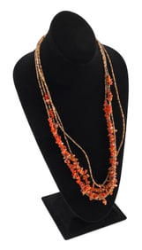 OLD NAVAJO PAWN BRANCH CORAL FOUR-STRAND NECKLACE Early to Mid-20th Century Approx. 73 grams