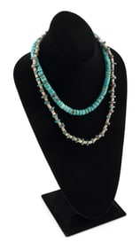 TWO NAVAJO GREEN TURQUOISE AND HEISHI SHELL NECKLACES Early to Mid-20th Century Approx. 67 and 40