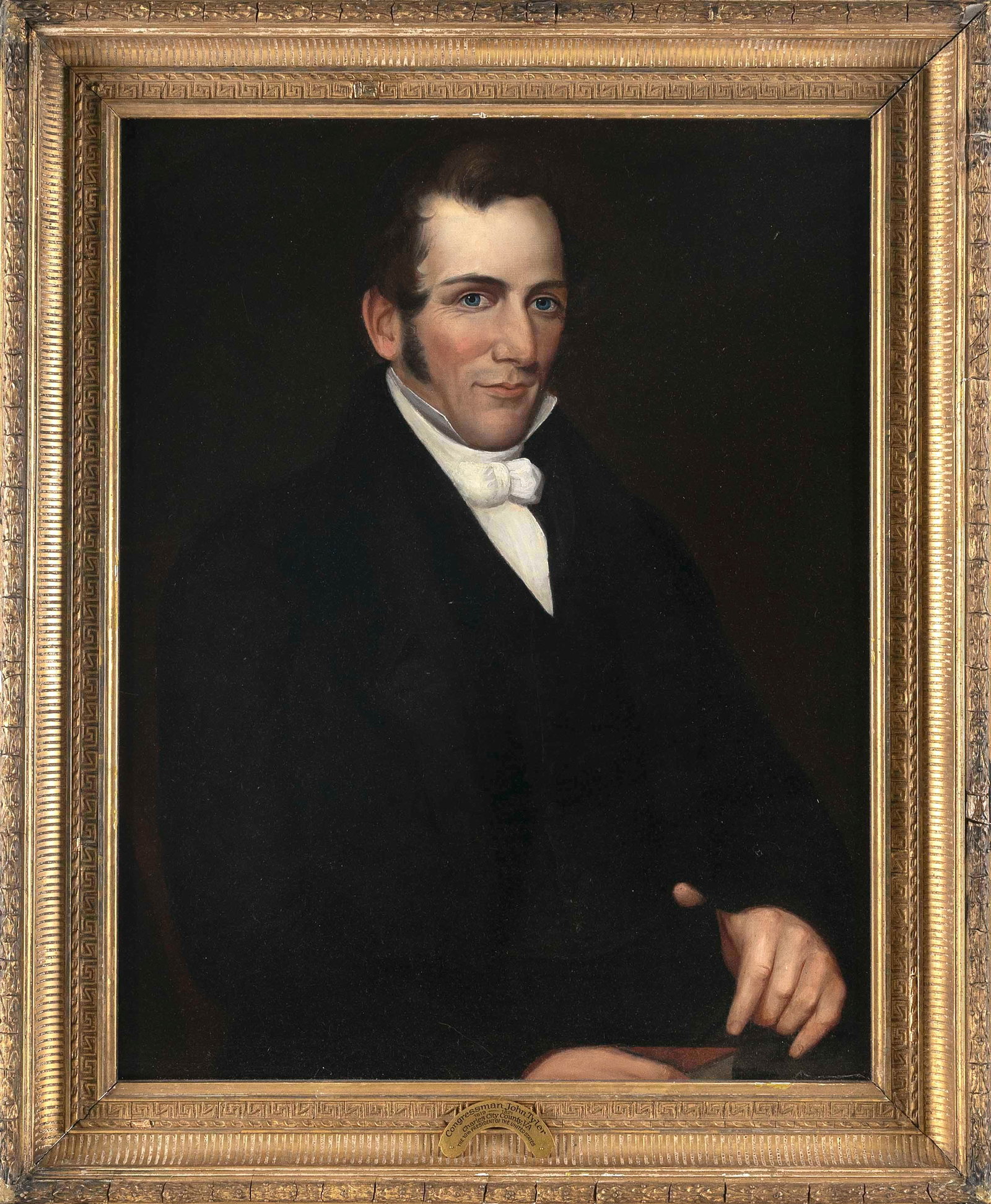 AMERICAN SCHOOL (19th Century,), Portrait of John Tyler as a congressman., Oil on canvas, 24" x 30".: AMERICAN SCHOOL 19th Century Portrait of John Tyler as a congressman. Unsigned. Oil on canvas, 24" x 30". Framed 37" x 30".