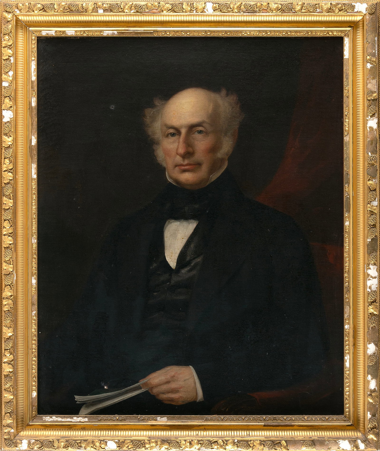 ATTRIBUTED TO ALBERT GALLATIN HOIT (Massachusetts/New Hampshire, 1809-1856), Portrait of Dr. Zabdiel: ATTRIBUTED TO ALBERT GALLATIN HOIT Massachusetts/New Hampshire, 1809-1856 Portrait of Dr. Zabdiel Boylston Adams. Unsigned. Sitter identified by a typed family history affixed verso. Oil on canvas, 36