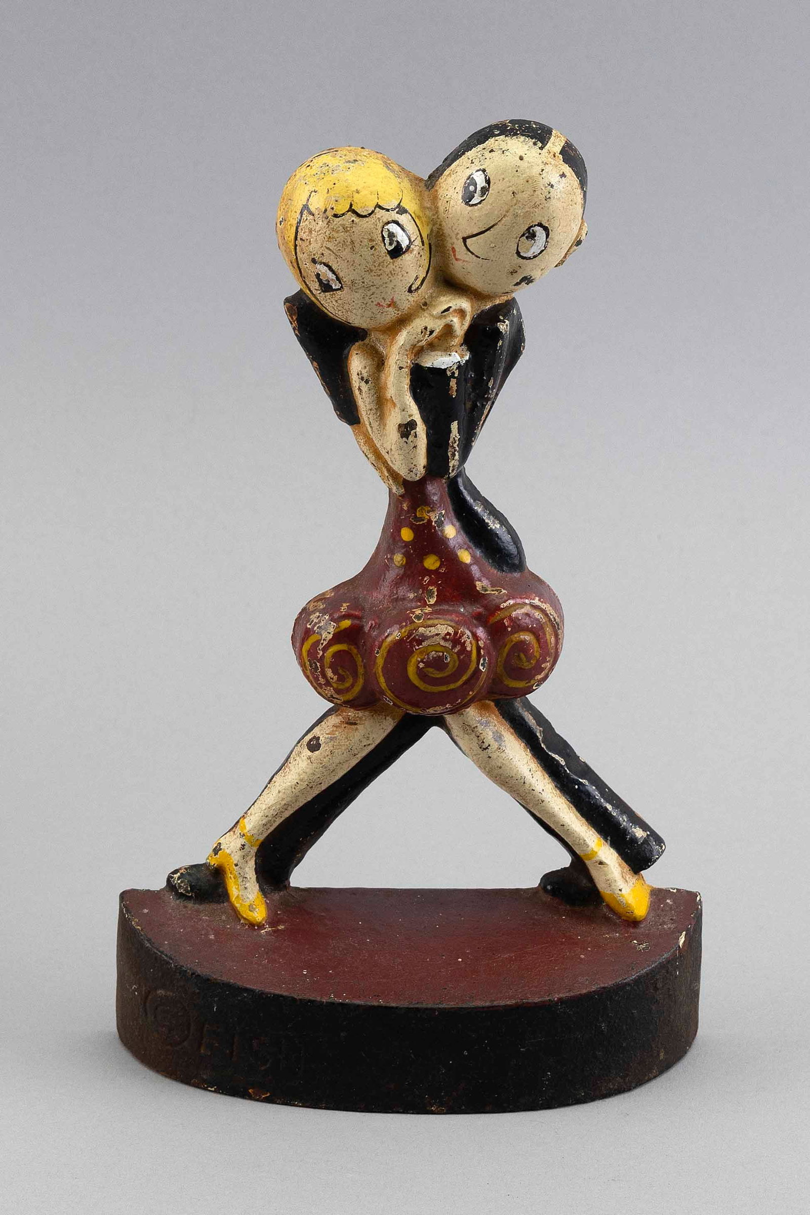 ANNE HARRIET FISH (SEFTON) FOR HUBLEY CAST IRON "CHARLESTON DANCERS" DOORSTOP Lancaster,: ANNE HARRIET FISH (SEFTON) FOR HUBLEY CAST IRON "CHARLESTON DANCERS" DOORSTOP Lancaster, Pennsylvania, Circa 1920 Stamped "Fish" on base. One of a series of seven doorstops Fish was commissioned to de