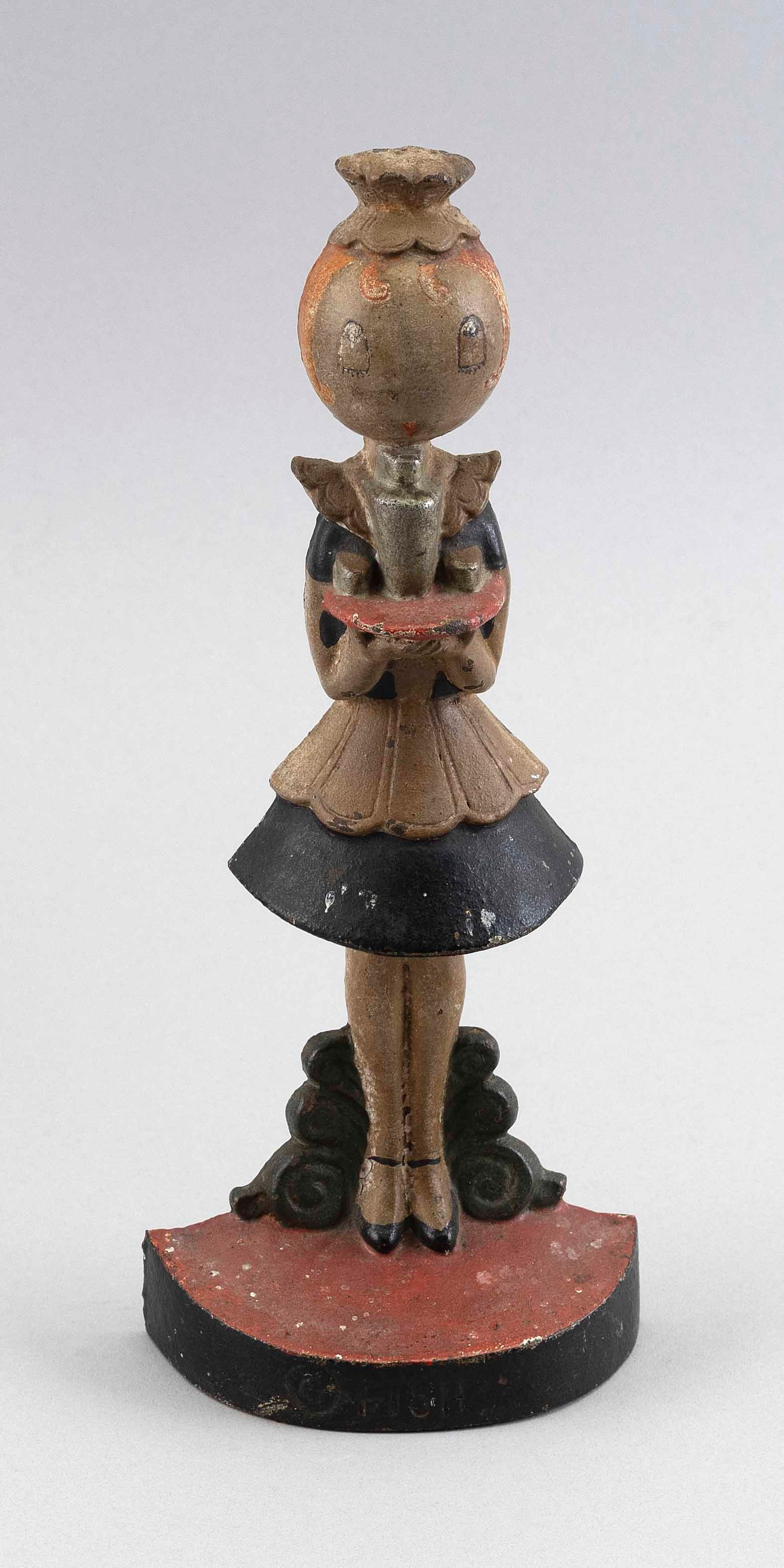 ANNE HARRIET FISH (SEFTON) FOR HUBLEY CAST IRON "PARLOR MAID" DOORSTOP Lancaster, Pennsylvania,: ANNE HARRIET FISH (SEFTON) FOR HUBLEY CAST IRON "PARLOR MAID" DOORSTOP Lancaster, Pennsylvania, Circa 1920 Original paint. Stamped "Fish" on base. One of a series of seven doorstops Fish was commissio