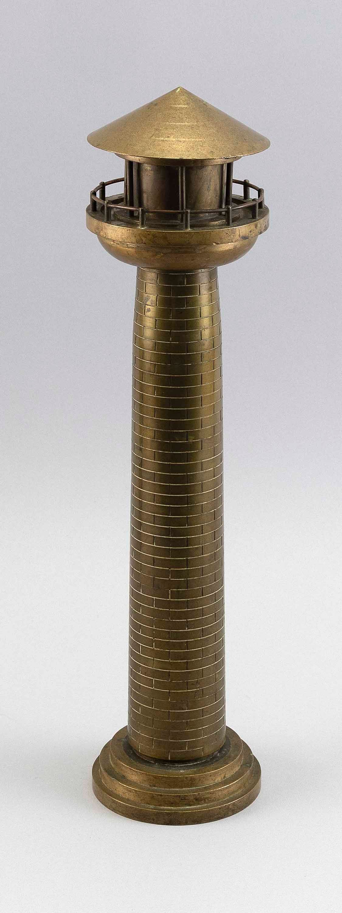 TRENCH ART MODEL OF A LIGHTHOUSE Circa 1940 Height 16".: TRENCH ART MODEL OF A LIGHTHOUSE Circa 1940 Made from a brass artillery shell. Height 16". Provenance: Private Collection, Wisconsin.