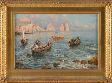 BERNARDO HAY (United Kingdom/Italy, 1864-1931), "The Faraglioni Rocks Marina Piccola, Capri"., Oil