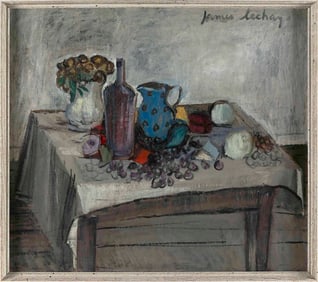 JAMES LECHAY (Massachusetts/Iowa, 1907-2001), "Things on a Table"., Oil on canvas, 24" x 27". Framed
