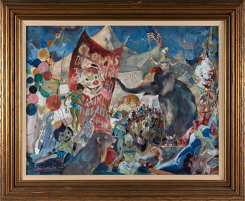 JOHN EDWARD COSTIGAN (Rhode Island/New York, 1888-1972), Circus., Mixed media on paper, 21" x 27".