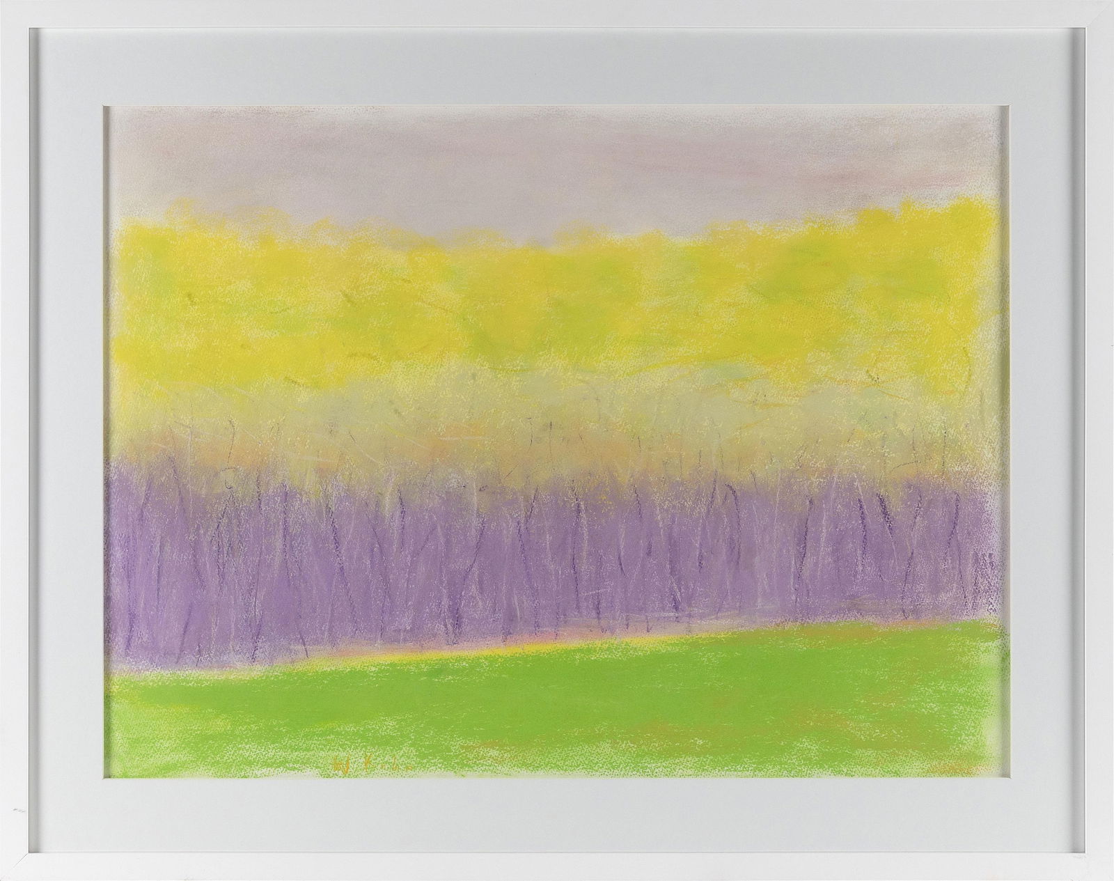 WOLF KAHN (New York/Vermont/Germany, 1927-2020), Spring purple., Pastel on paper, 21" x 28.5" sight.: WOLF KAHNNew York/Vermont/Germany, 1927-2020Spring purple. Signed faintly lower left "W Kahn".Pastel on paper, 21" x 28.5" sight. Framed 27.5" x 35".