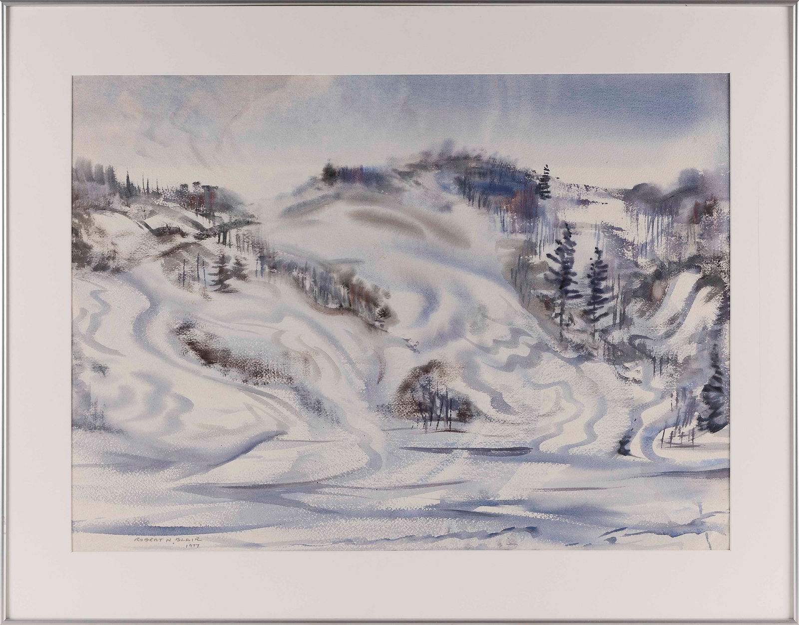 ROBERT NOEL BLAIR (New York, 1912-2002), "Blizzard of '77 -- Olean Road, Whirling Snow"., Watercolor (1 of 2)