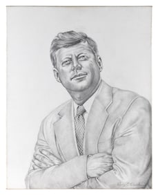 LARRY S. WASIELE (Connecticut, Contemporary), Portrait of John Fitzgerald Kennedy en grisaille., Oil