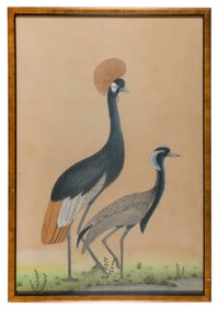 WATERCOLOR OF TWO CROWNED CRANES Early 20th Century 41" x 27" sight. Framed 44" x 29.5".