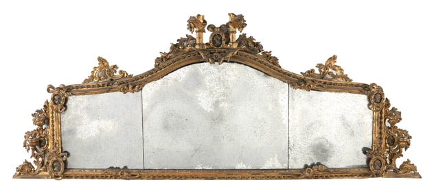 ORNATE GILT OVER-MANTEL MIRROR Late 18th Century Height 28". Width approx. 61".