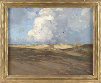 CHARLES HERBERT WOODBURY (Maine/Massachusetts, 1864-1940), "Sun-Spotted Dunes"., Oil on canvas, 20"