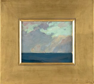 CHARLES HERBERT WOODBURY (Maine/Massachusetts, 1864-1940), "Dramatic Sky"., Oil on board, 8" x 10".