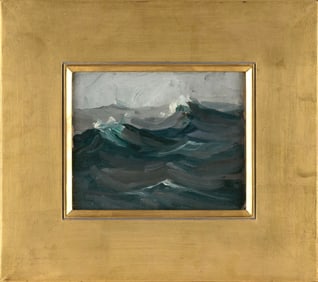CHARLES HERBERT WOODBURY (Maine/Massachusetts, 1864-1940), "Gray Waves"., Oil on canvas, 8" x 10".
