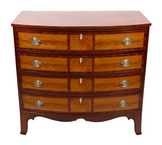 HEPPLEWHITE BOWFRONT BUREAU Early 19th Century Height 38.5". Width 41". Depth 21.5".