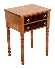 SHERATON TWO-DRAWER STAND 19th Century Height 28.75". Width 20.25". Depth 16.75".
