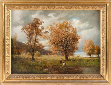 ROBERT CRANNELL MINOR, SR. (Connecticut, 1839-1904), Figures in a landscape., Oil on canvas, 14" x