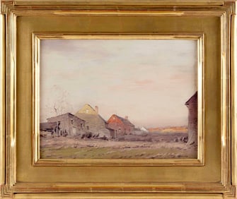 GEORGE MATTHEW BRUESTLE (New York/Connecticut, 1871-1939), Farm scene., Oil on panel, 12" x 16".