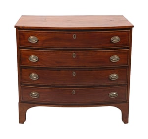 HEPPLEWHITE MAHOGANY BOWFRONT CHEST Circa 1810 Height 36". Width 40". Depth 20".