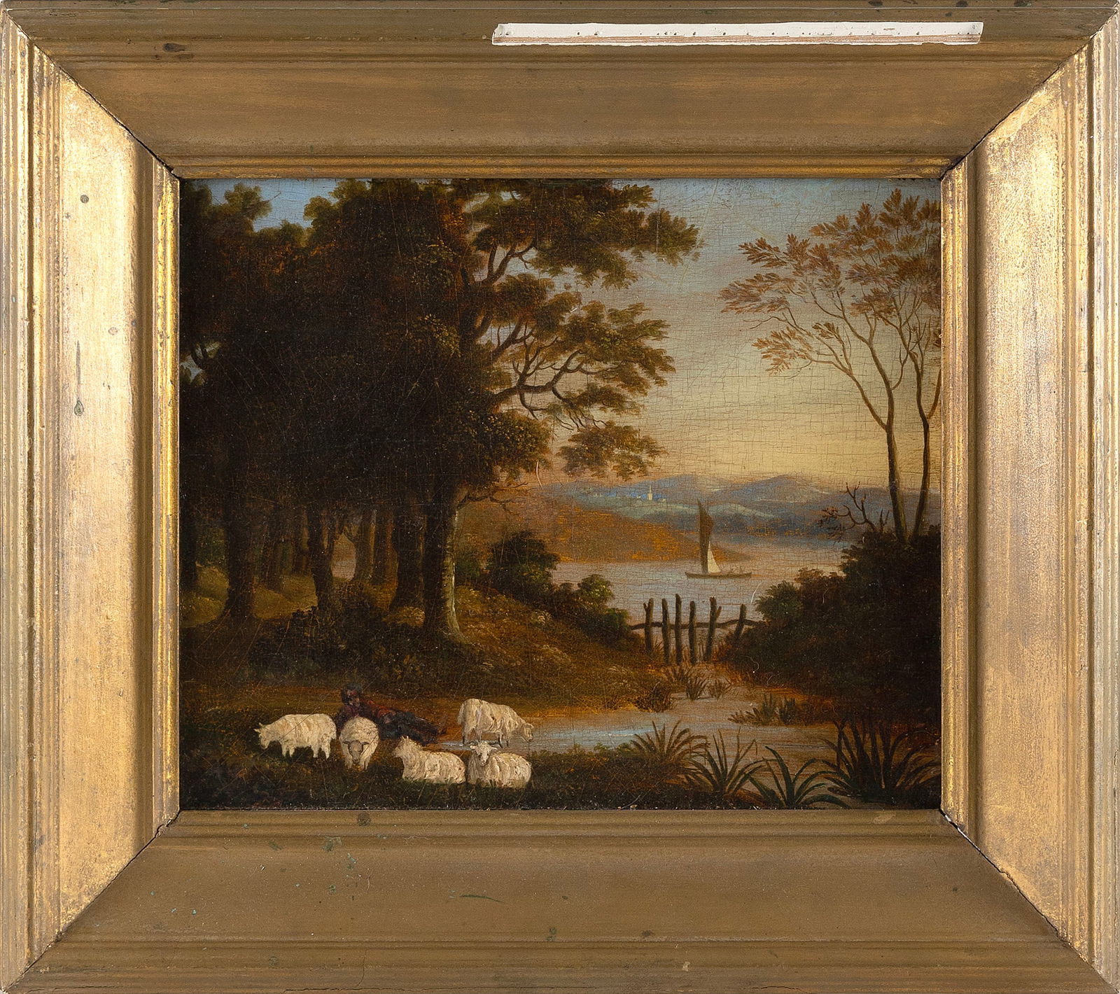AMERICAN SCHOOL (19th Century,), Herder and a flock of sheep in a coastal landscape., Oil on board, (1 of 2)
