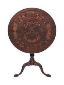 QUEEN ANNE INLAID MAHOGANY TILT-TOP TABLE 18th Century Height 28". Diameter 30".