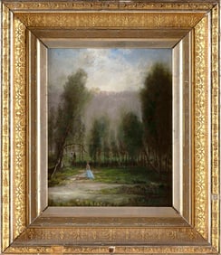 ATTRIBUTED TO HENRY CLAY ANGELL (America, 1829-1911), "Wards Pond Roxbury"., Oil on board, 10" x 8".