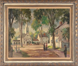 HAROLD C. WOLCOTT (New York, 1898-1977), "Sunday Morning"., Oil on canvas, 24" x 30". Framed 31.5" x