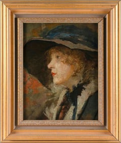 JOSEPH W. GIES (Michigan/France, 1860-1935), Profile portrait of a lady wearing a large hat., Oil on