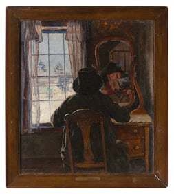 WALTER SHERWOOD (Rhode Island, 1874-1950), "The Old Bachelor"., Oil on canvas, 16" x 14". Framed