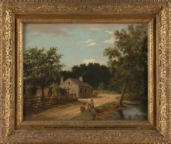 MANNER OF WILLIAM SYDNEY MOUNT (America, 19th Century), "Stone House at the Bend of the Road"., Oil