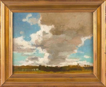 GEORGE ELMER BROWNE (Massachusetts/Connecticut, 1871-1946), "Summer Clouds"., Oil on board, 10.5" x
