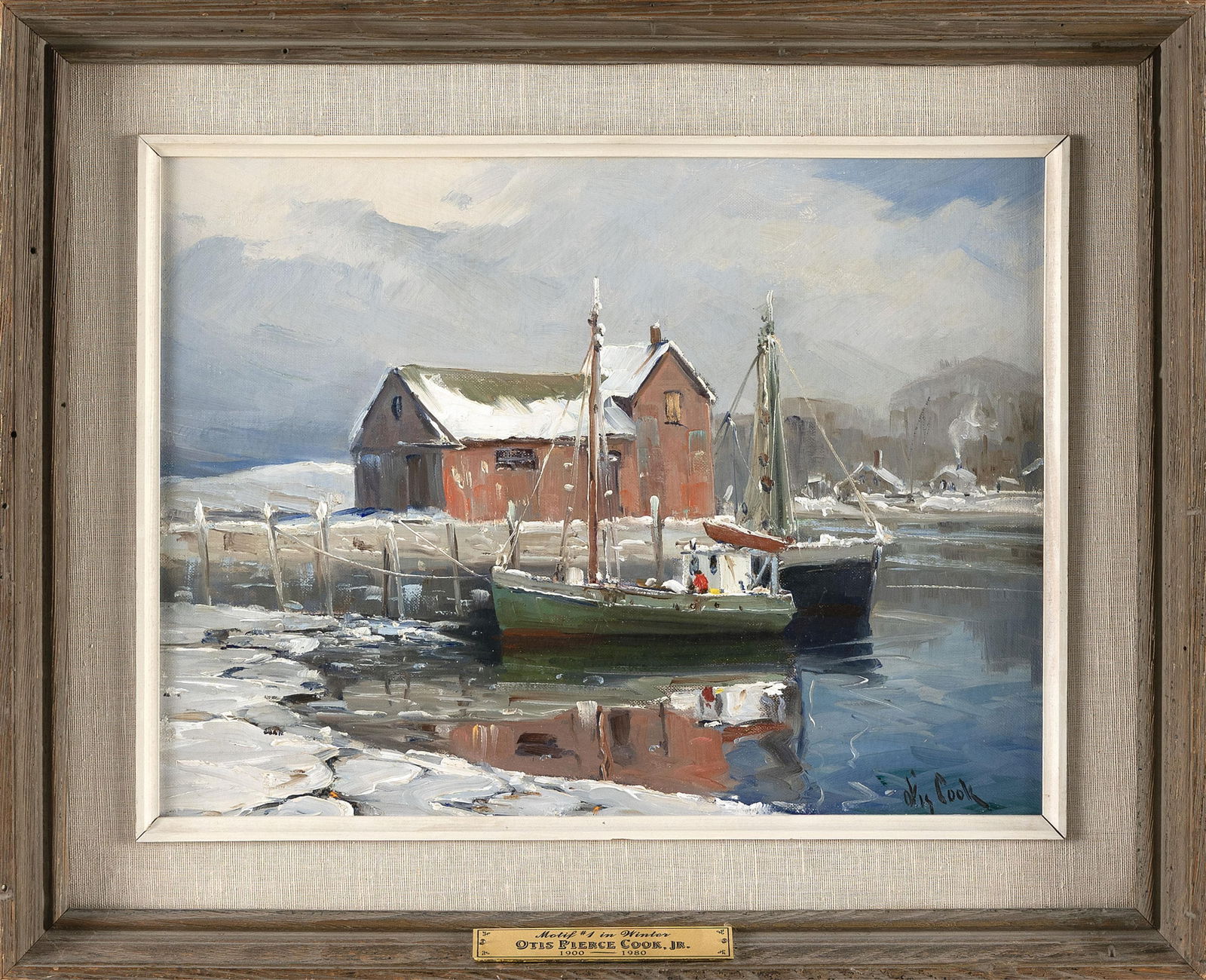 OTIS PIERCE COOK, JR. (Massachusetts, 1900-1980), Motif #1 in winter., Oil on canvas board, 12" x (1 of 3)