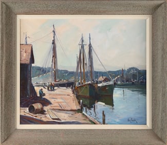 OTIS PIERCE COOK, JR. (Massachusetts, 1900-1980), North Shore harbor scene., Oil on canvas, 20" x