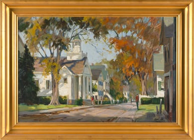 PAUL STRISIK (Massachusetts, 1918-1998), St. Joachim's Church, Rockport, Massachusetts., Oil on