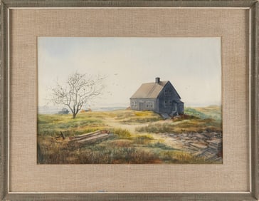PAUL STRISIK (Massachusetts, 1918-1998), House in the dunes., Watercolor, 14.25" x 21". Framed 23" x