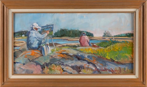 ELICE DAVIS PIEROPAN (Massachusetts, 1931-2013), "On Turkey Cove"., Oil on masonite, 12" x 24".