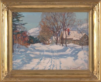 ROBERT EMMETT OWEN (New York/Connecticut/Massachusetts, 1878-1957), Snowy road., Oil on canvas