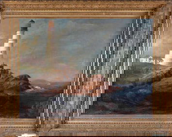 AMERICAN SCHOOL (19th Century,), Portland Head Light, Cape Elizabeth, Maine., Oil on canvas, 29" x