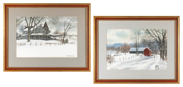 RANULPH BYE (Pennsylvania/New York/New Jersey, 1916-2003), Two winter landscapes., Watercolors,