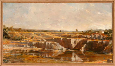 RANDALL EXON (Pennsylvania/Kansas, 1956-), Landscape., Oil on canvas, 13" x 24". Framed 14.25" x