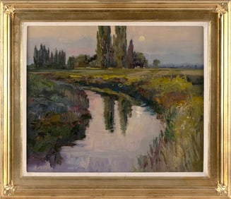 ROBERT MOORE (Idaho, 1957-), "Twilight, Snake River Backwaters"., Oil on board, 20" x 24". Framed