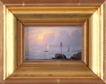 WILLIAM ROBERT DAVIS (Massachusetts, 1952-), "Sunset by the Shore"., Oil on panel, 4" x 6". Framed