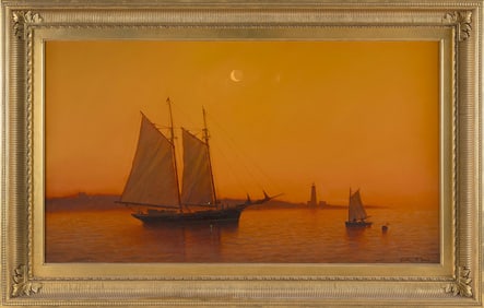 WILLIAM ROBERT DAVIS (Massachusetts, 1952-), "Sunset off Great Point Light"., Oil on canvas, 26" x