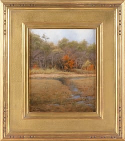 WILLIAM ROBERT DAVIS (Massachusetts, 1952-), "October at Scorton Creek Marsh"., Oil on panel, 10" x