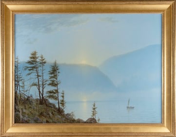 WILLIAM ROBERT DAVIS (Massachusetts, 1952-), "Mountain Lake Sunrise, Crawford Notch"., Oil on