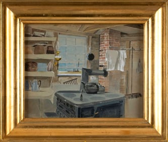 FREDERIC R. BATES (Massachusetts, 19th/20th Century), "Shed Kitchen, Cape Cod"., Watercolor, 11" x