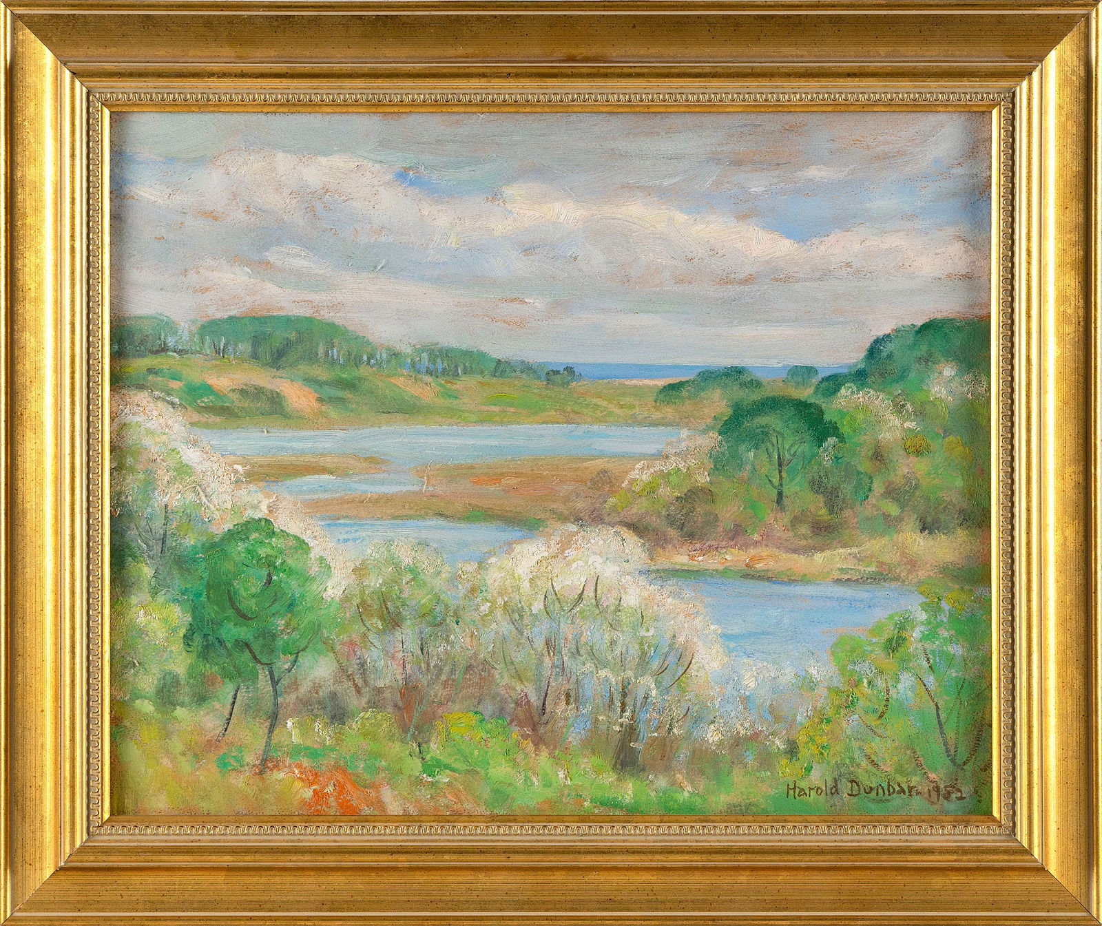 HAROLD C. DUNBAR (Massachusetts, 1882-1953), Spring coastal landscape., Oil, 13" x 16" sight. Framed (1 of 2)